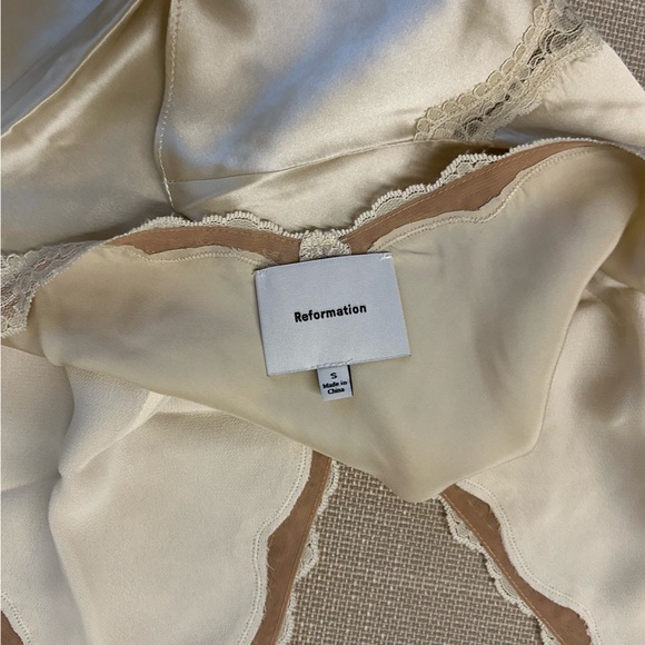 BEST Reformation Monica Silk Top - Almond Cream Halter Lace French Quiet Lux - Picture 10 of 11